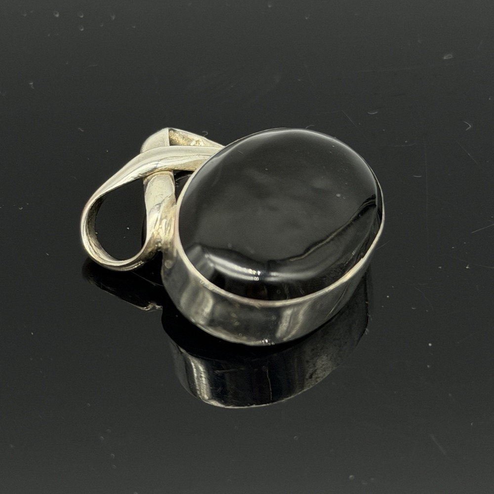 Vintage Mexico Sterling Silver 925 Black Oval Onyx Stylized X Slider Pendant